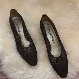 YSL Vintage Yves Saint Laurent Lace Brown Heels